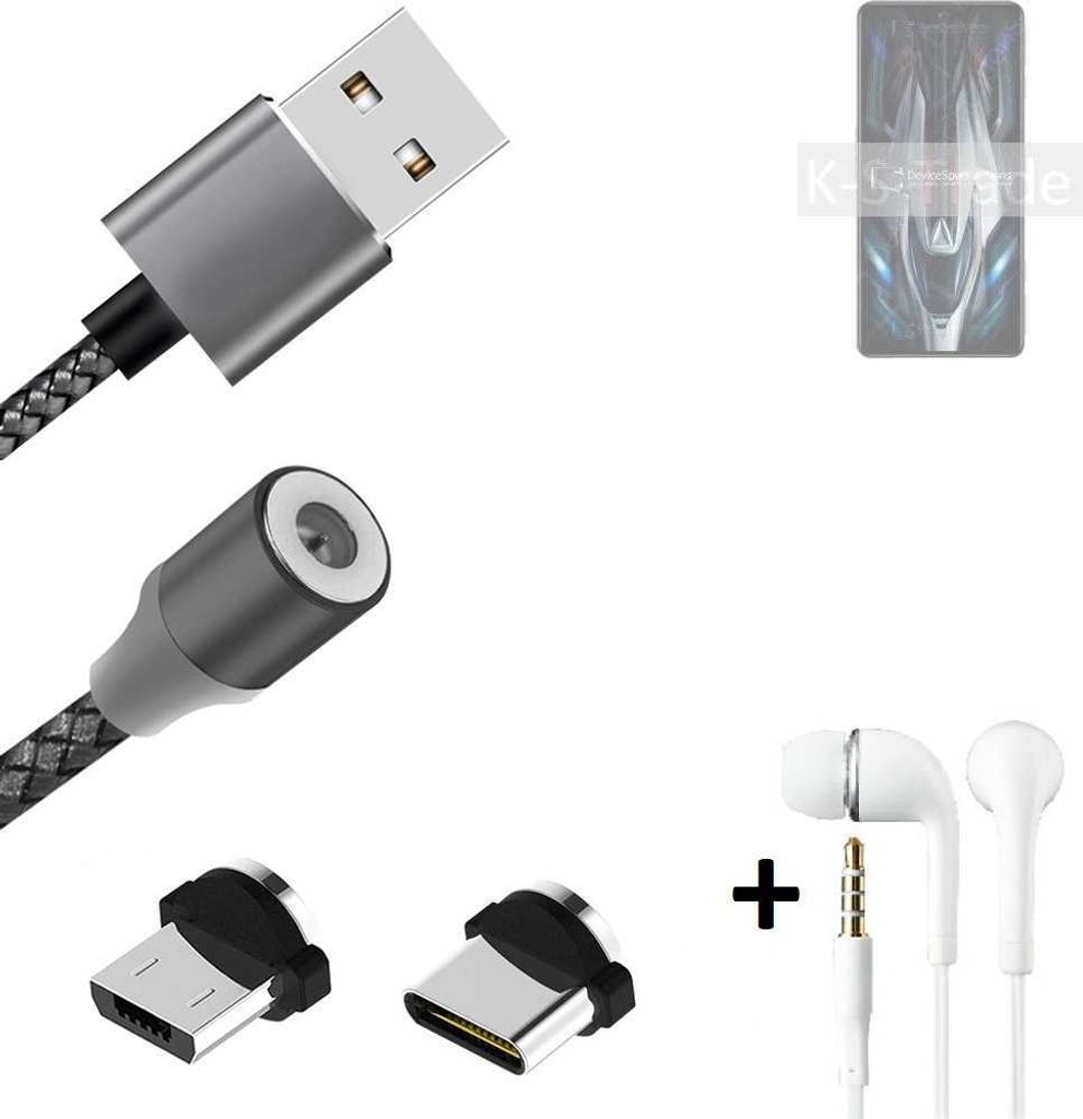 K-S-Trade Hochwertiges Magnet-Lade-kabel Sync-Kabel Daten-Kabel + Kopfhörer kompatibel mit Xiaomi Redmi K50 Gaming Edition mit USB-Typ-C-Anschluss