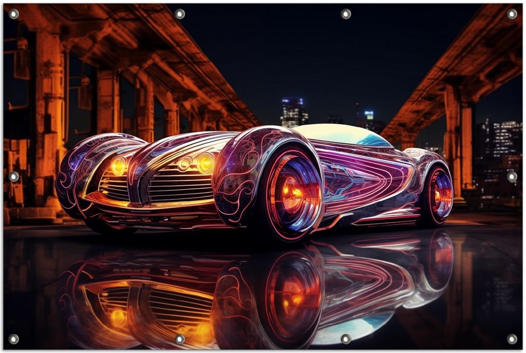 Wallario Outdoor-Poster für Garten oder Balkon, Motiv Lichtspiel-Roadster, in ca. 100 x 150 cm