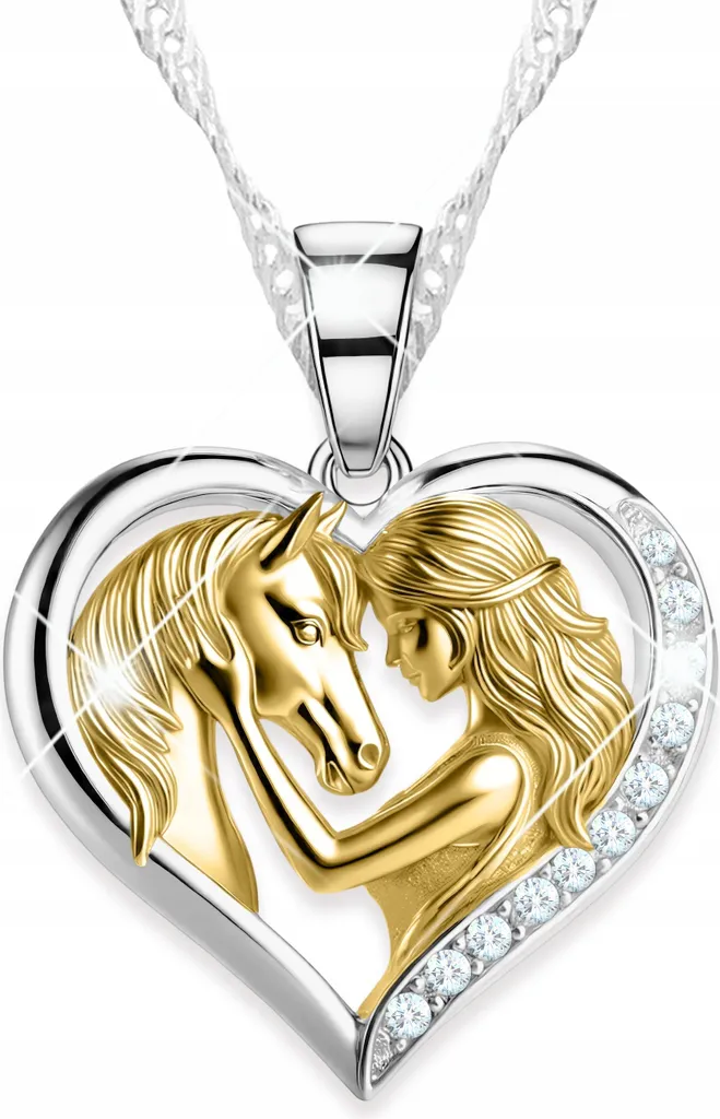 Pendentif cheval cœur pour enfant - Bijou en argent 925 véritable fille