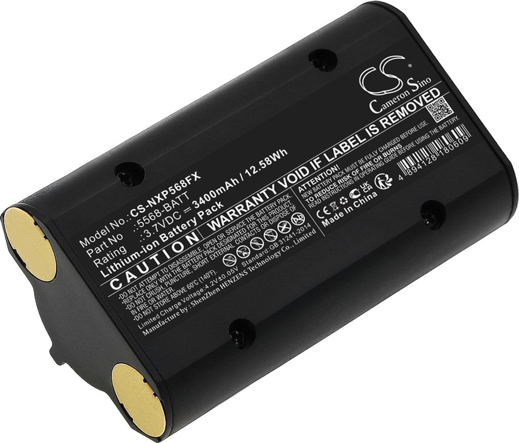 A black lithium-ion battery pack with gold connectors is shown at an angle against a black background.