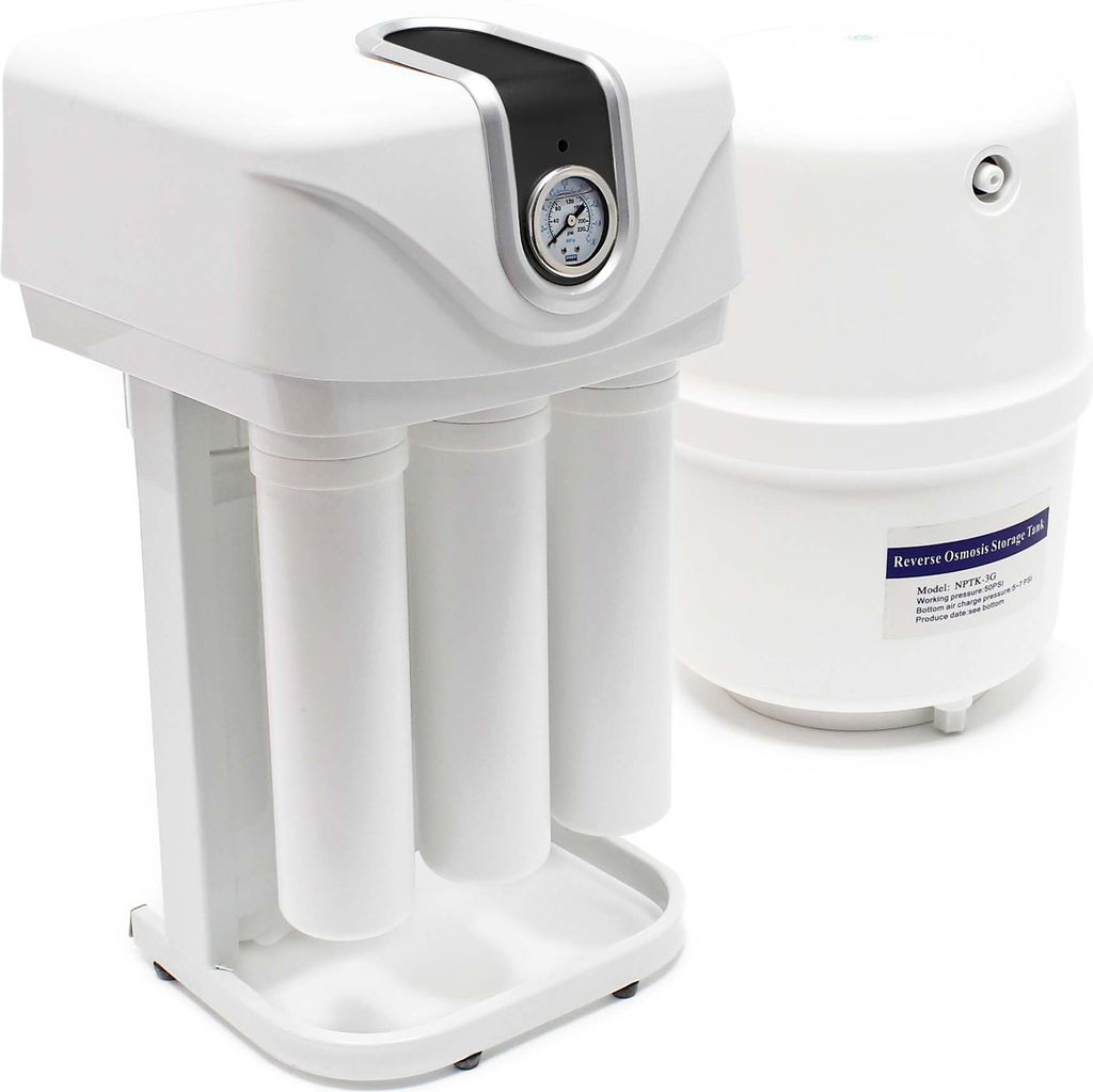 Naturewater NW-RO50-G1 5 Stufen Umkehrosmose 180 L/Tag mit Rahmen, Druckanzeige und staubdichtem Gehäuse, RO Omsoseanlage für sauberes Trinkwasser