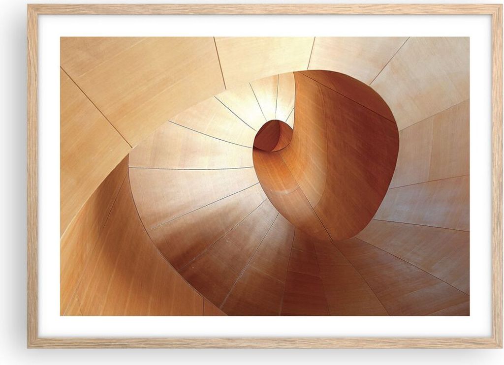 Gerahmtes Poster - Rahmen in heller Eiche - Dreidimensional Spirale Braun - 70x50 cm - Wand Bild - Wanddeko - Wandbilder - Kunstposter - Wandposter...