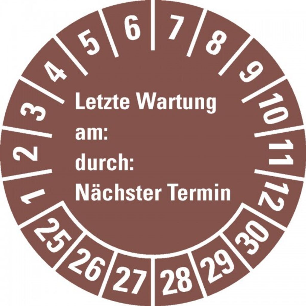 Dreifke Aufkleber I Prüfpl.Letzte Wart., am, durch, Nächste Prüf.25-30, brau...