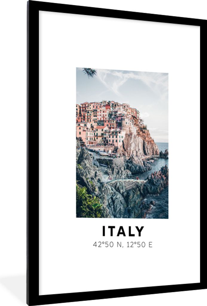 MuchoWow Gerahmtes Poster Cinque Terre - Amalfi - Italien - Sommer 60x90 cm - Poster mit Schwarzem Bilderrahmen Wandposter Rahmen Foto Bilder - D...