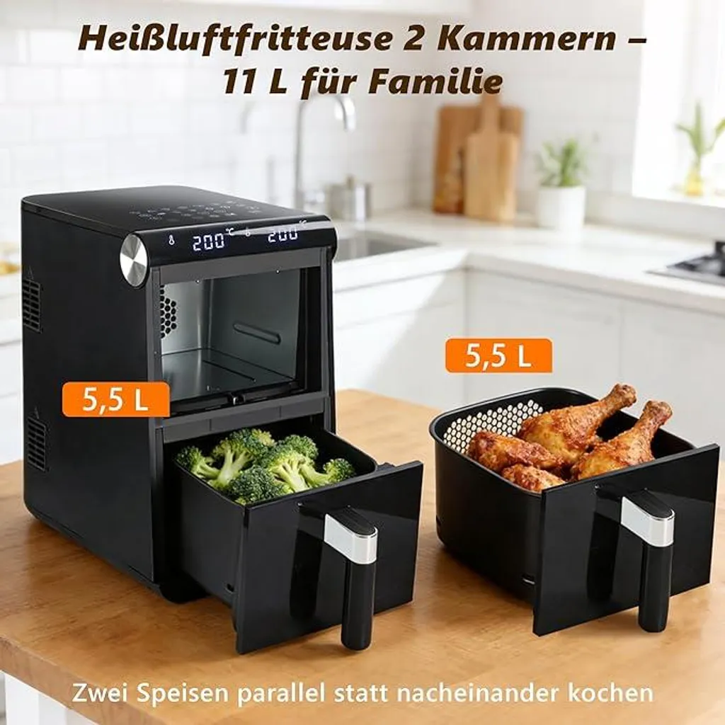 Friteuse à air chaud 11L 2800W - Double Zone avec écran tactile LCD