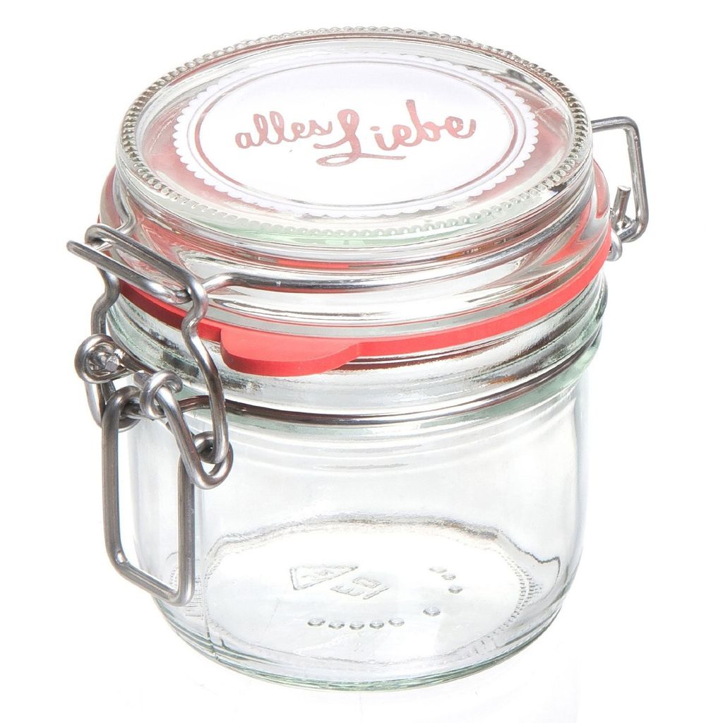 Flirt by R&B 685084 Drahtbügel-Einmachglas 'Alles Liebe', 255 ml, Ø 7,7 x 9 cm, klar (1 Stück)