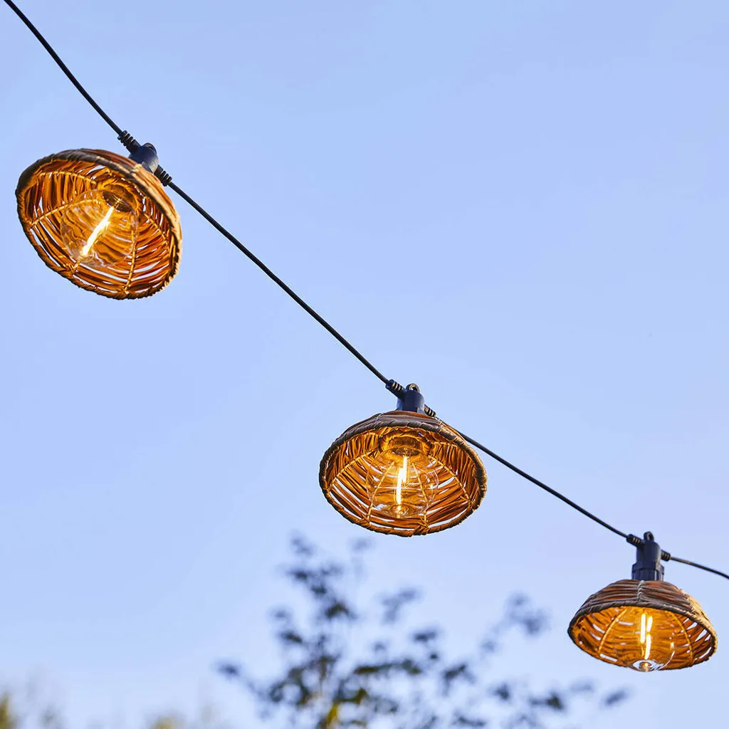 Éclairage Terrasse Guirlande 10 Globes Polyrotin Style Bohème 5,7m - 6