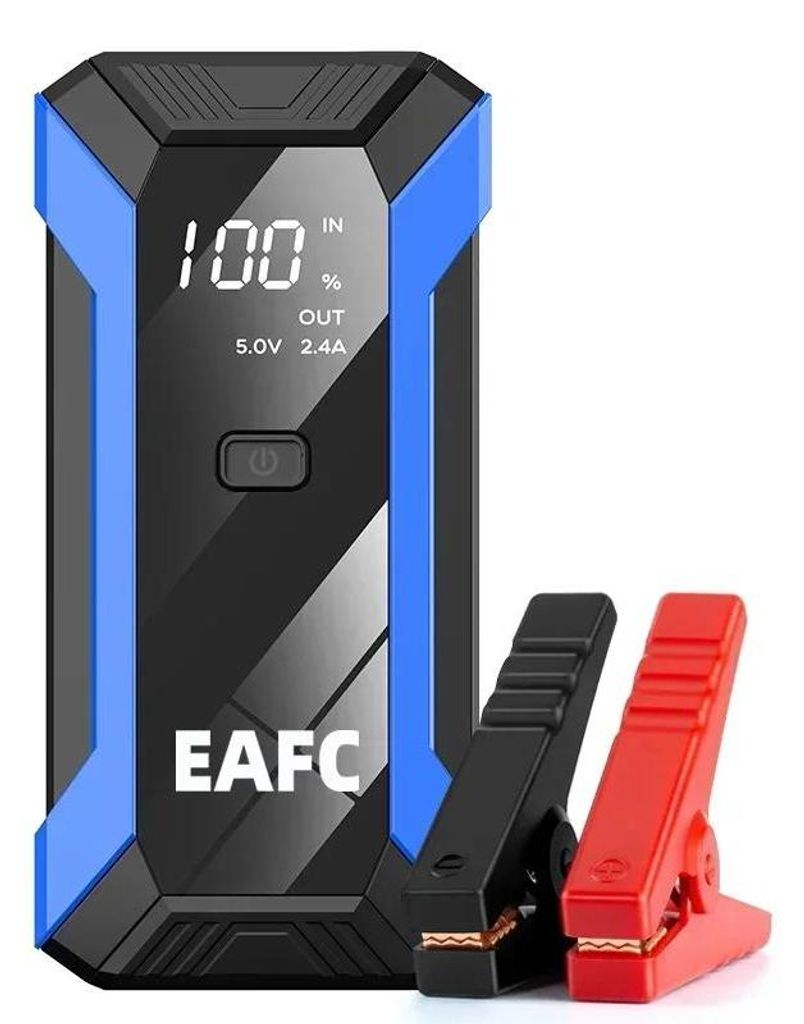 Starthilfe Powerbank Auto - 12V 1200A Jump Starter - 20000–30000 mAh - 10W Kabelloses Laden - Warnleuchte & Nothammer - USB 5V/1A/2A - Blau