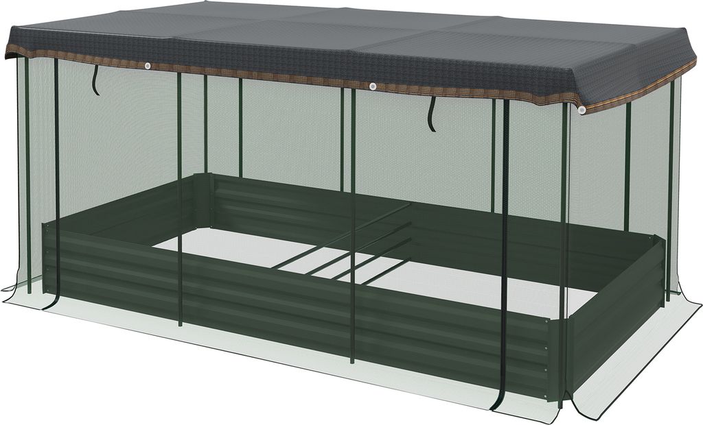 Hochbeet aus Stahl mit Vogelschutznetz, dunkelgraues Gartenbeet für Balkon & Terrasse, 230x110x110cm, idealer Sonnenschutz