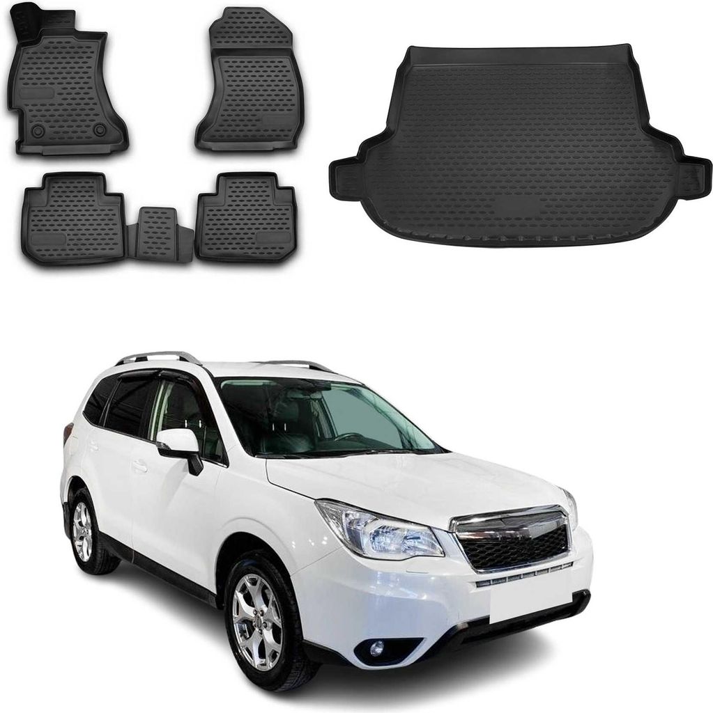 Fußmatten & Kofferraumwanne Set für Subaru Forester 2013-2019 TPE Schwarz
