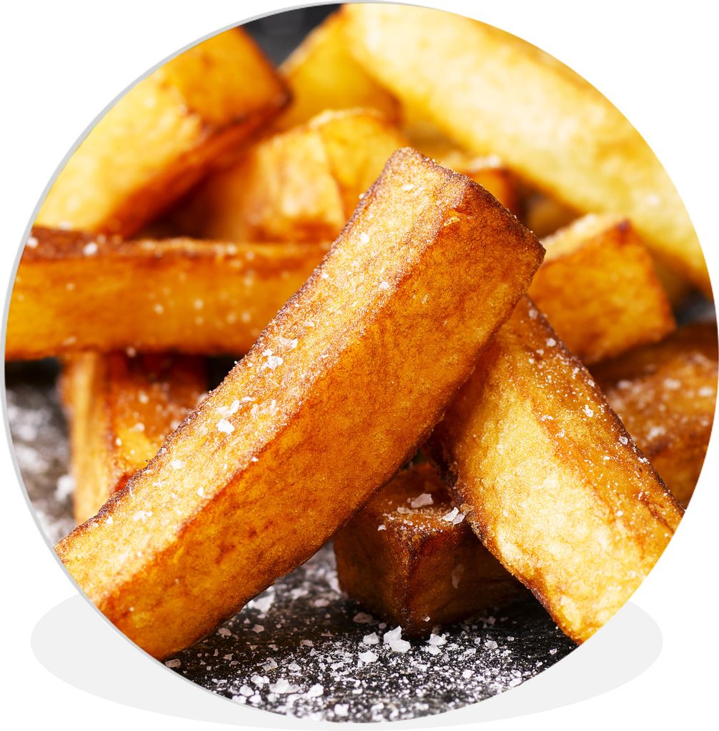 MuchoWow Rundes Wandbild - Runde Bilder Pommes frites in Großaufnahme Ø 60 cm Kreis Wanddekoration Kunststoff - Wandkreis - Wandschmuck - Wand ...