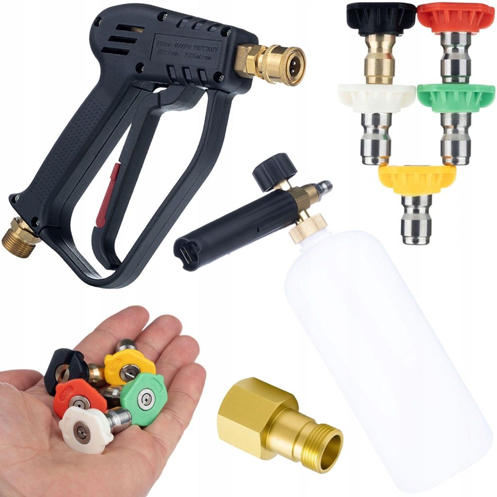 Set Hochdruckpistole 300 bar + 5 Düsen 1/4" + Easy!Lock–M22 Adapter + Schaumsprüher 1 L