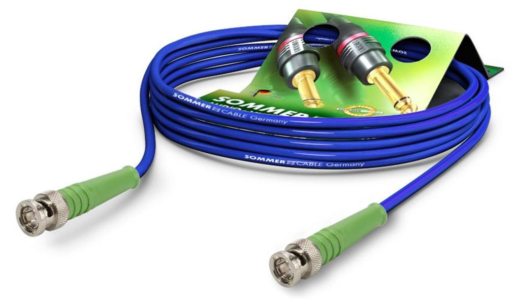Video-Patchkabel HD-SDI (HDTV) SC-Vector 0.8/3.7, 1 x 0,50 mm² | BNC / BNC, DAMAR & HAGEN | 0,25m | blau | grün