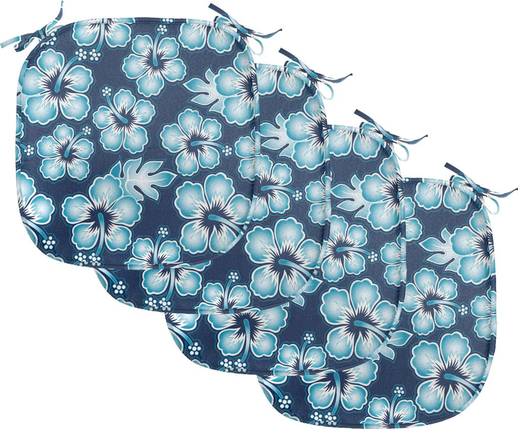 ABAKUHAUS Marine Polster für Esszimmerstühle, Hibiscus Hawaii-Blumen, Dekoratives wasserfestes Kissen mit Riemen für Küchensitze, 40 cm x 40 cm...