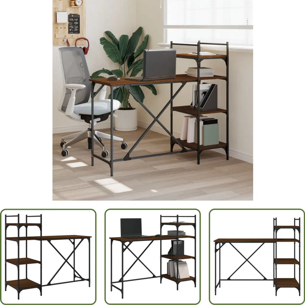 Scrivania Rovere Marrone 120x47x109 cm | Tavolo Computer con Scaffali