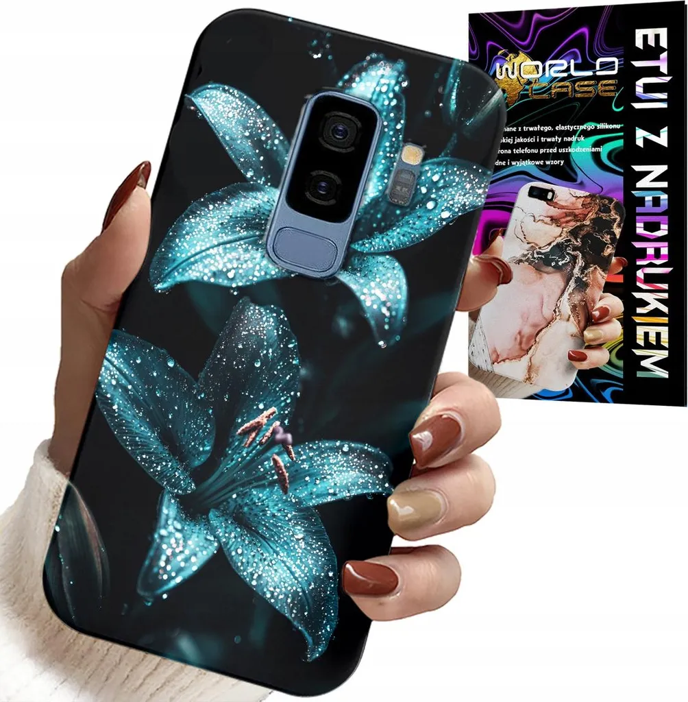 Custodia Per Samsung Galaxy S9 Plus - Custodia Turchese Con Fiori Di Giglio + Pellicola