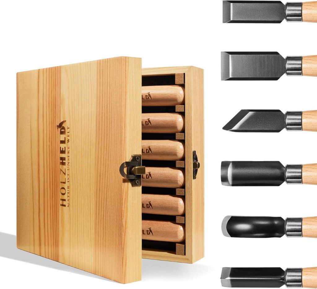 Stechbeitel-Set 6-teilig - Stechbeitel und Hohlbeitel zur Holzbearbeitung für Hobbyhandwerker. Hochwertiger japanischer Stahl