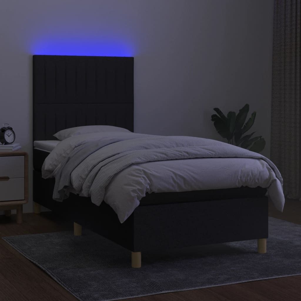 The Living Store Boxspringbett mit Matratze & LED Schwarz 80x200 cm Stoff