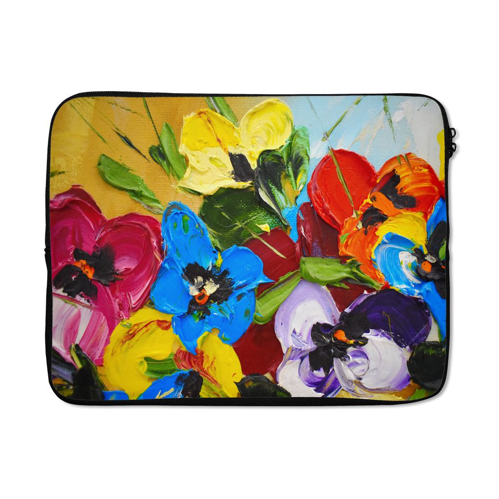 MuchoWow Laptop Hülle 17 Zoll Laptoptasche Ölfarbe - Malerei - Blumen - Zipper - Schutzabdeckung
