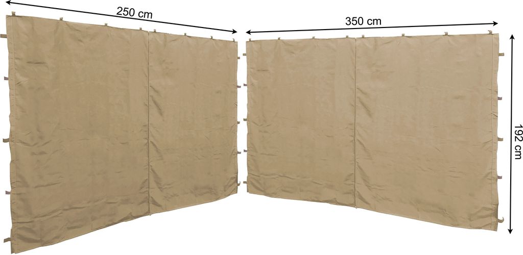 2 Seitenteile mit RV 250x192cm 350x192cm für Pavillon Nizza 3x4m Seitenwand Sand RAL 1001