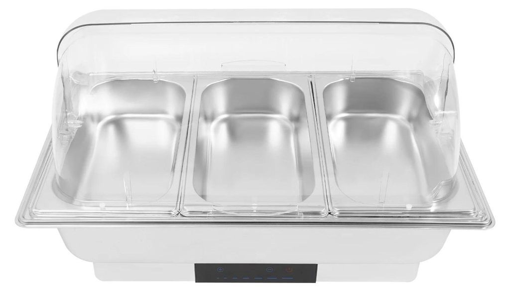 Elektrischer Chafing-Dish Buffetwärmer - Speisenwärmer - Edelstahl - 9 L Kapazität - 600 W - Touch-Steuerung - 35–90 °C - EU/US-Stecker - 3 F...