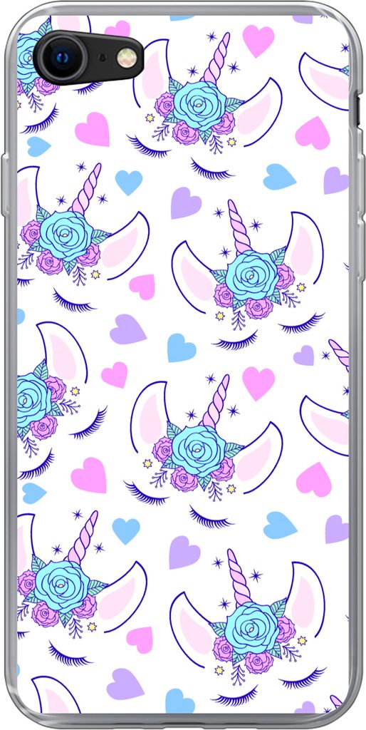 MuchoWow Handyhülle Schutzhülle Hülle für Telefoonhoesje iPhone 8 Mädchen - Einhorn - Blumen - Muster - Mädchen - Kinder - Kinder Silikon S...