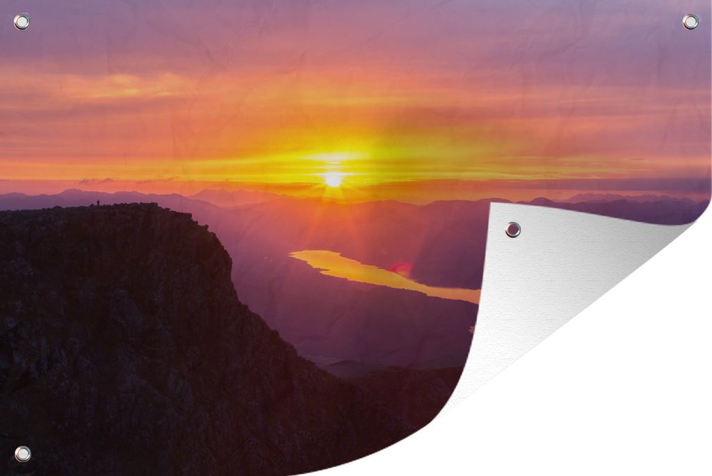 MuchoWow 120x80 cm Outdoor-Poster Gartendeko Sichtschutz Garten Poster für den Garten Sonnenuntergang vom Ben Nevis in Schottland