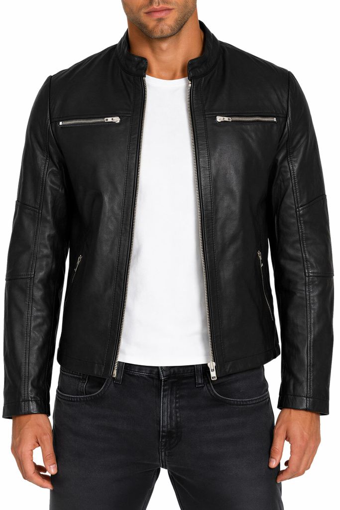 Reichstadt Herren Slim Fit Echtlederjacke Silver Zipper Produktbild 