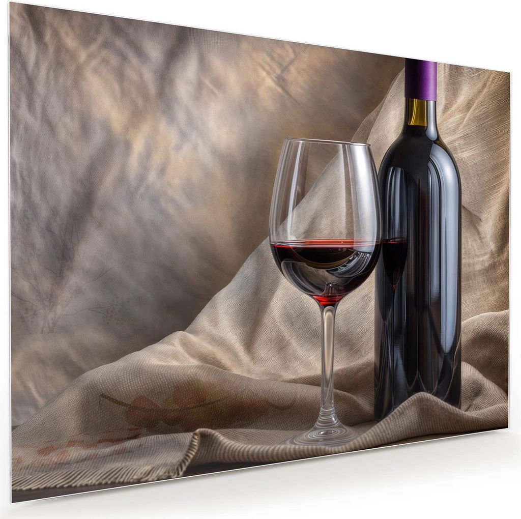 Glasbild 120x90cm in XXL für Wohnzimmer, Schlafzimmer Motiv Wein mit Glas