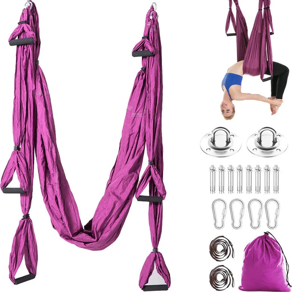 Aerial Yoga Hängematte, Yoga Schaukel, Aerial Flying Hängematten Set (Lila)