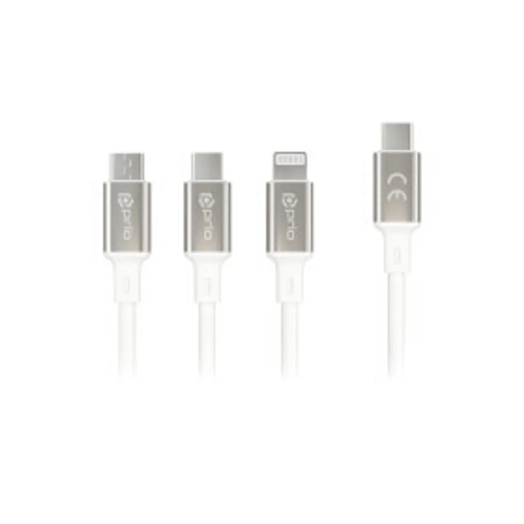 Prio Cavo 3 in 1 Micro USB, Lightning e USB-C a USB-C 3A Bianco 1,2m