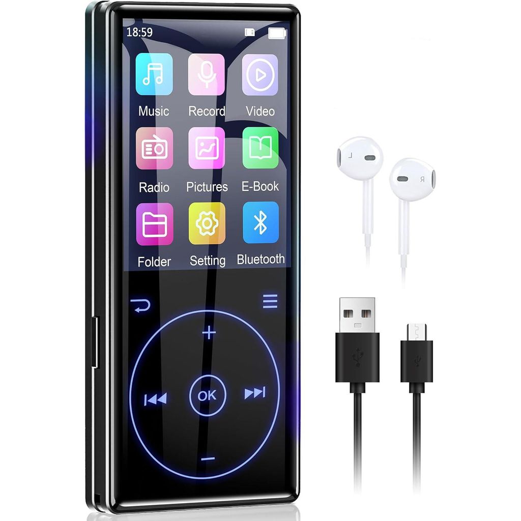 32GB MP3 Musik Player, Bluetooth 4.2 HiFi-Sound Musik-Player mit Videowiedergabe/Sprachaufzeichnung/FM-Radio – 2,4 Zoll Bildschirm Schwarz