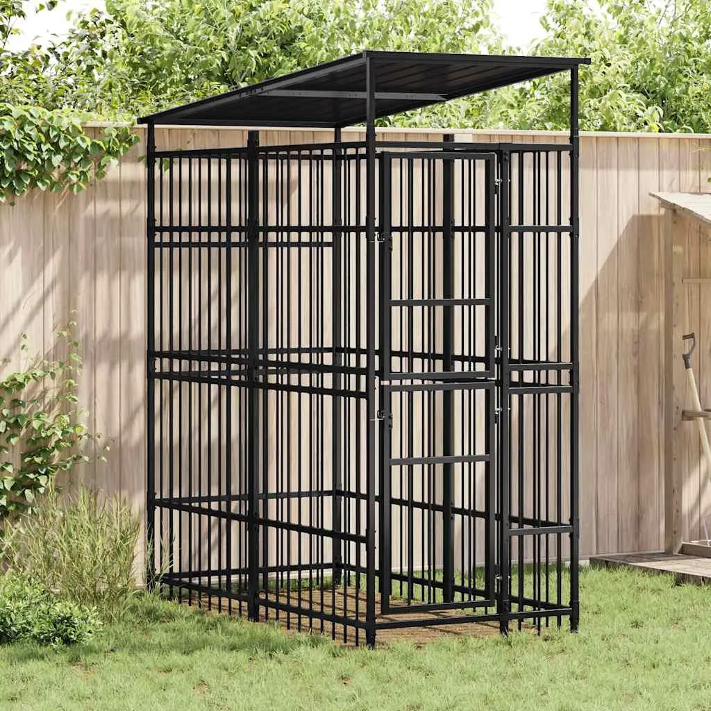 Enclos pour chien avec toit de protection 1,84 m en acier galvanisé