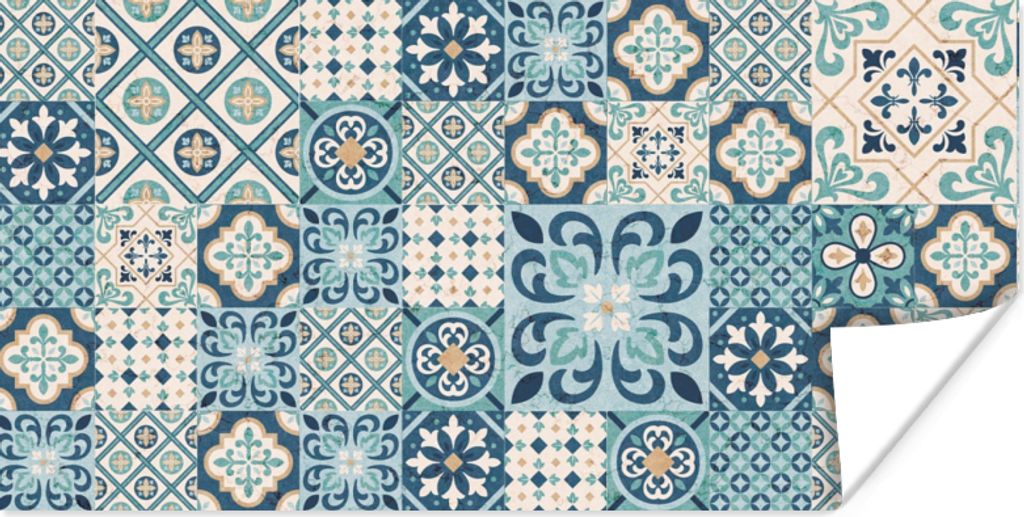 MuchoWow Poster Blumen - Blau - Design - Fliese 120x60 cm - Bild