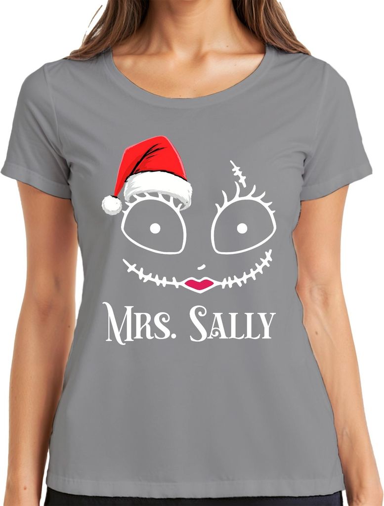 Mrs Sally Weihnachten Skellington Pärchen Liebespaar Lippen Rosa Damen T-Shirt, Grau, 3XL