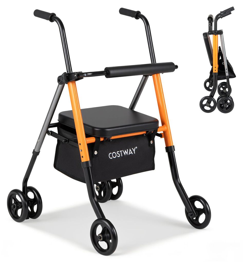 COSTWAY Rollator faltbar & leicht mit Sitz, 2in1 Rollstuhl Produktbild 
