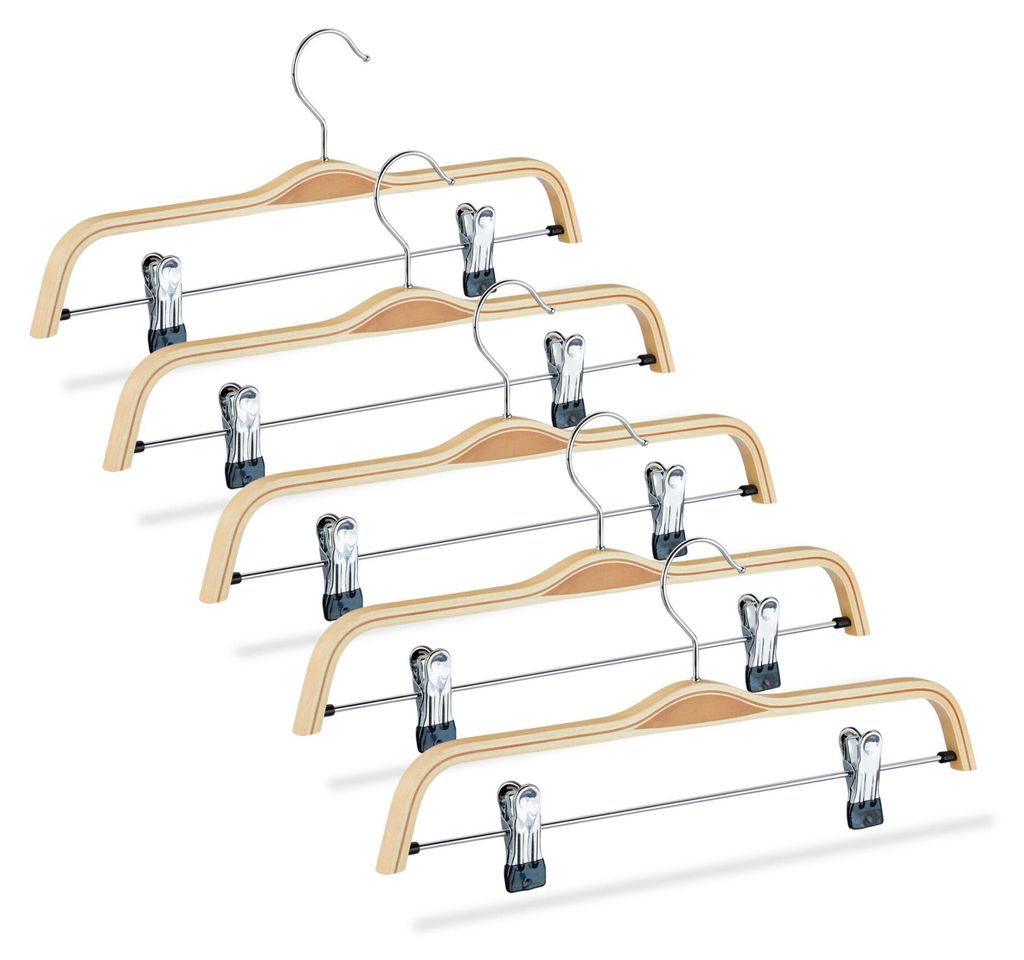 10 x Hosenbügel Holz, verstellbare & gummierte Clips, 360° Produktbild 