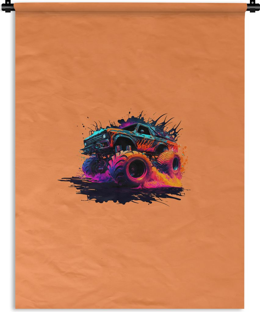 MuchoWow Wandteppich Wandbehang Monstertruck - Design - Neon - Auto 60x80 cm Tapisserie Dekoration Wandtuch - Decke - Wandtücher - Wohne
