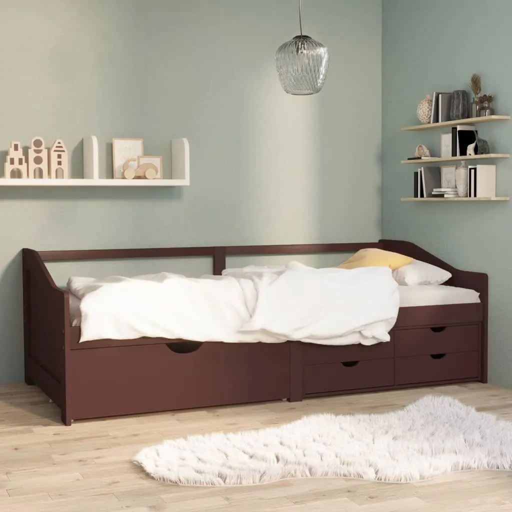 Lit de jour 3 places avec tiroirs en pin brun foncé 90x200 cm - The Living Store