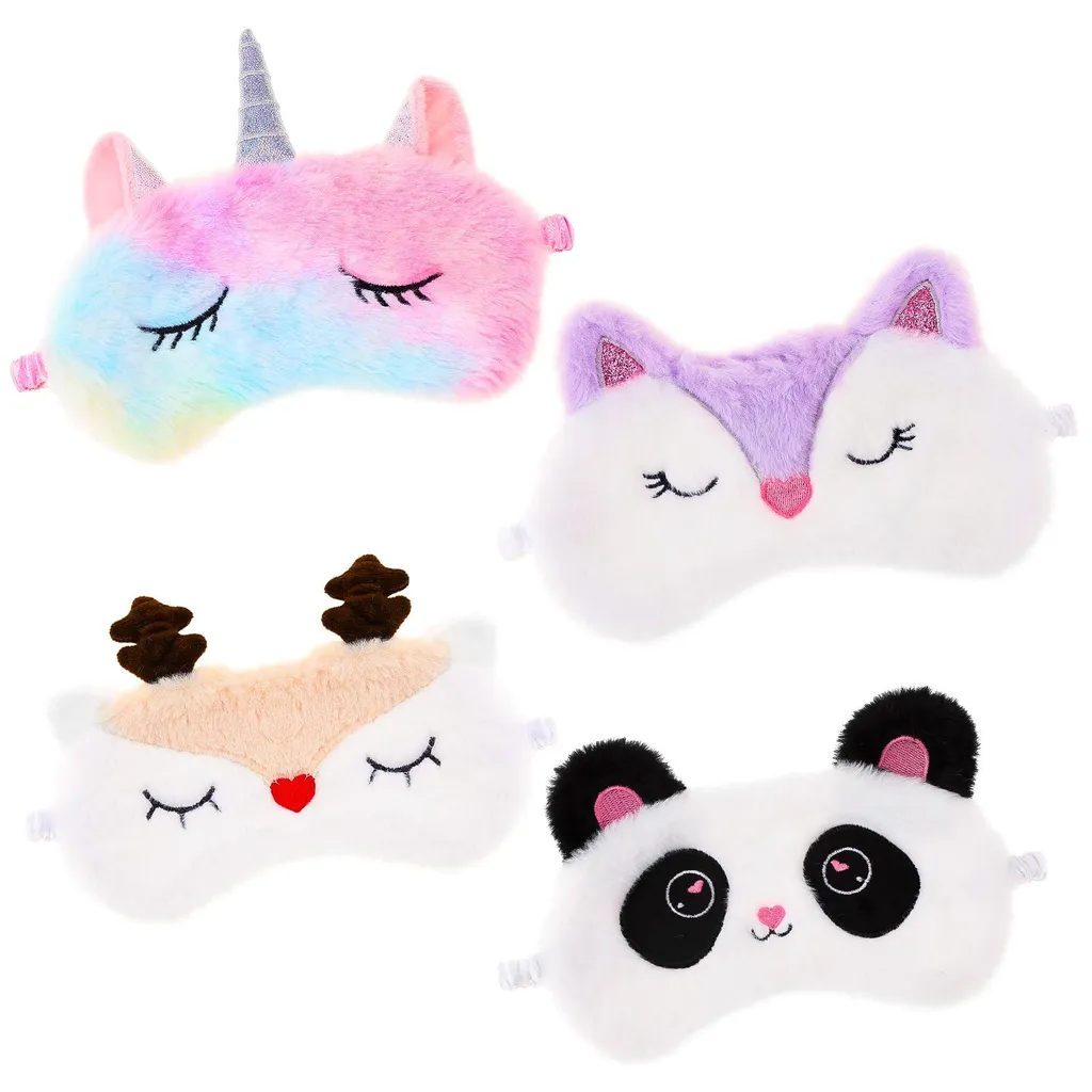 Masque de nuit enfant motif animalier en peluche soyeuse pack de 4