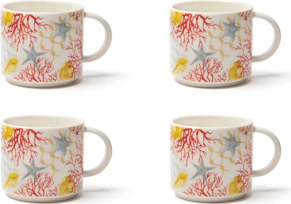 Idea Regalo: Set 4 Tazze Tè Excelsa Coral Porcellana Multicolore