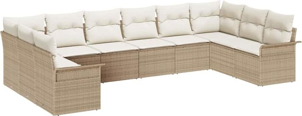 Gartensofa-set mit Kissen 10 pcs Beige Poly-Rattan