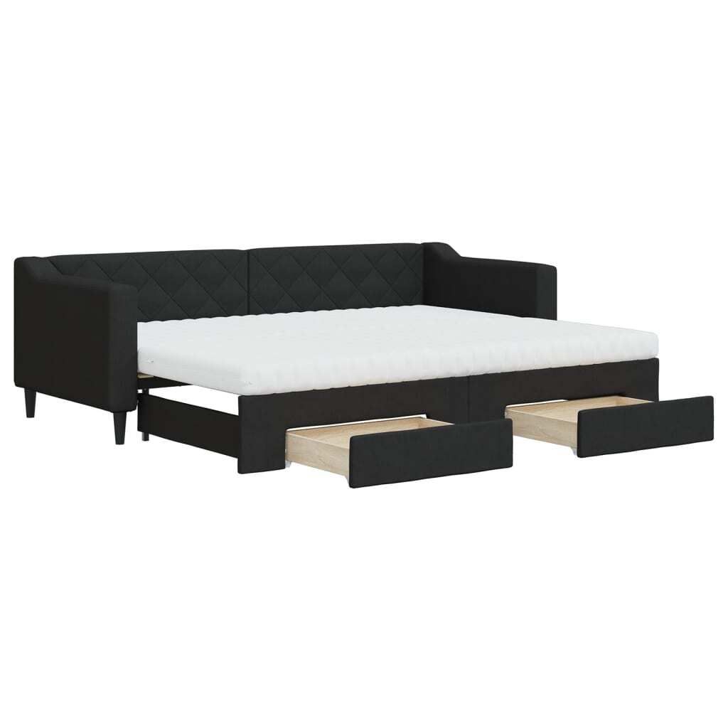 vidaXL Tagesbett Ausziehbar mit Schubladen Schwarz 80x200 cm Stoff