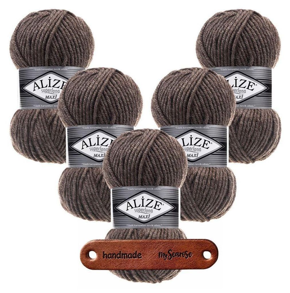 5 x ALIZE Superlana Maxi 240 Brown Melange mit Label Produktbild 