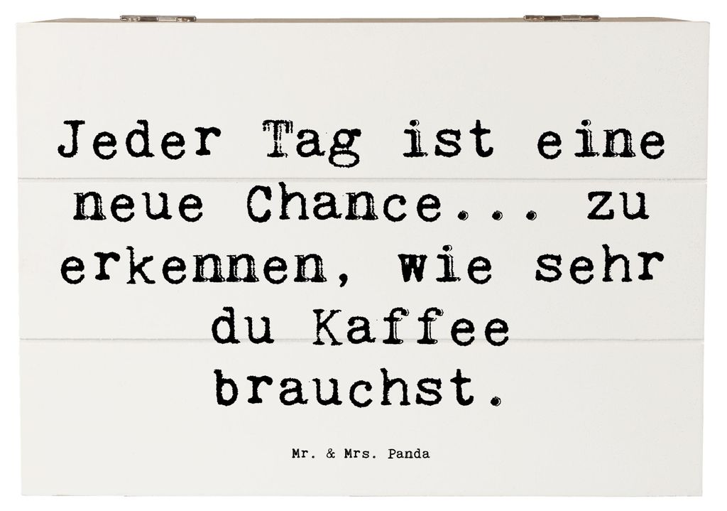 Mr. & Mrs. Panda Holzkiste Spruch Motivation und Kaffee 22 x 15 cm - Weiß - Geschenk, positive Energie, Stimmungen, Träume, Gefühl, Holztruhe, s...