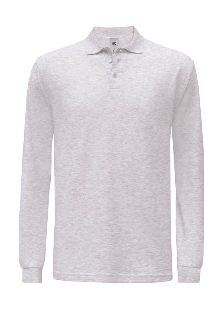 B&C Damen Polo Shirt T Shirt Kragen Basic Poloshirt T-Shirt langarm, Größe:S, Farbe:Ash