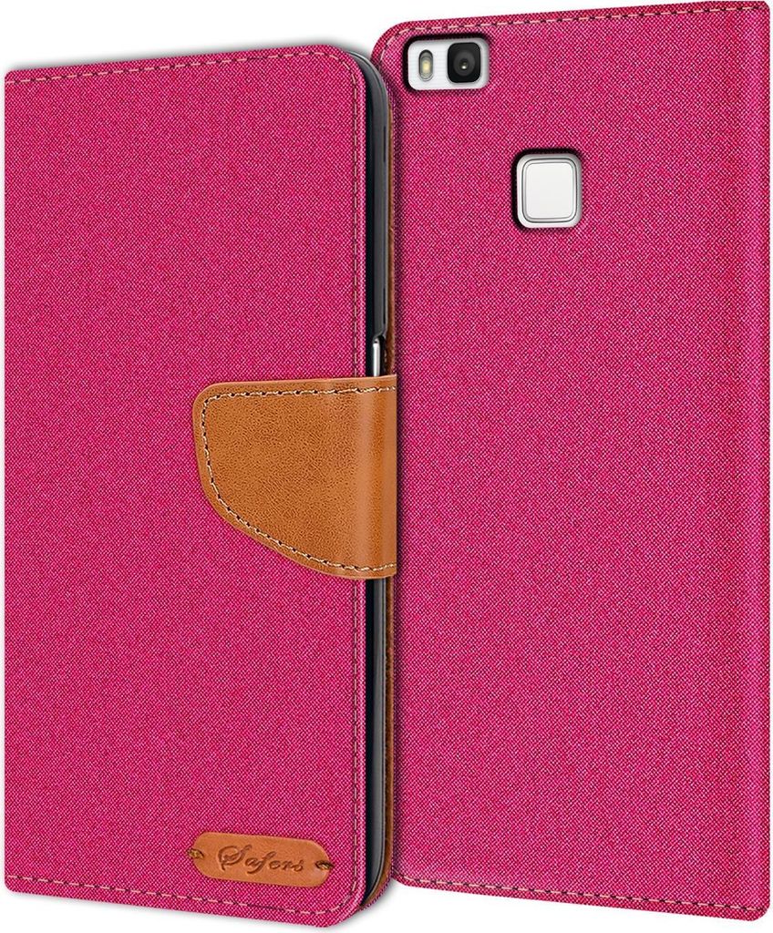 Conie Jeans Style Klapp Tasche für Huawei P9 Lite Kartenfach Hülle Rundumschutz in Pink