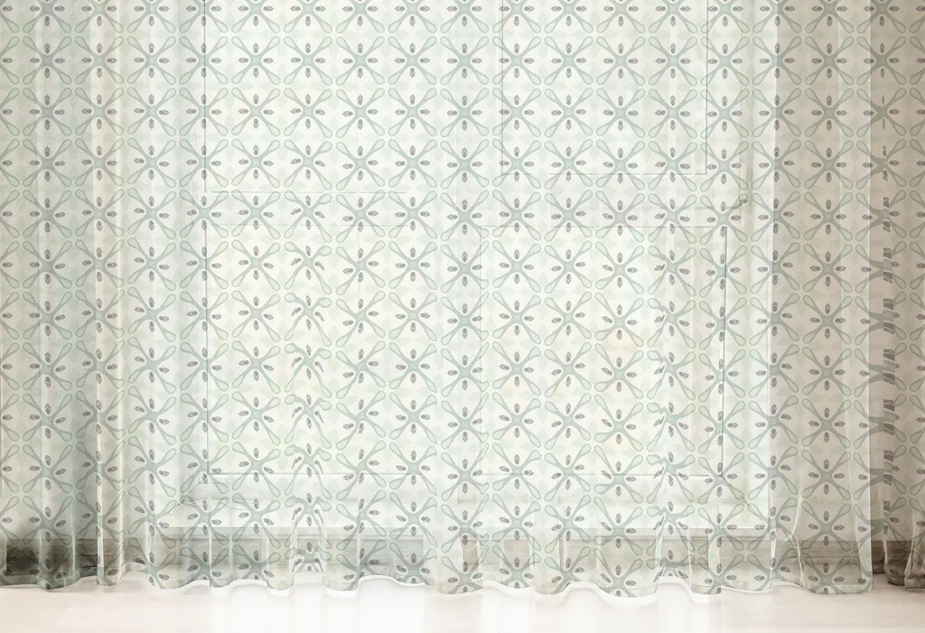 Décoration Murale de Salon : Tapisserie Satinée Vert Réséda Abstraite - 6