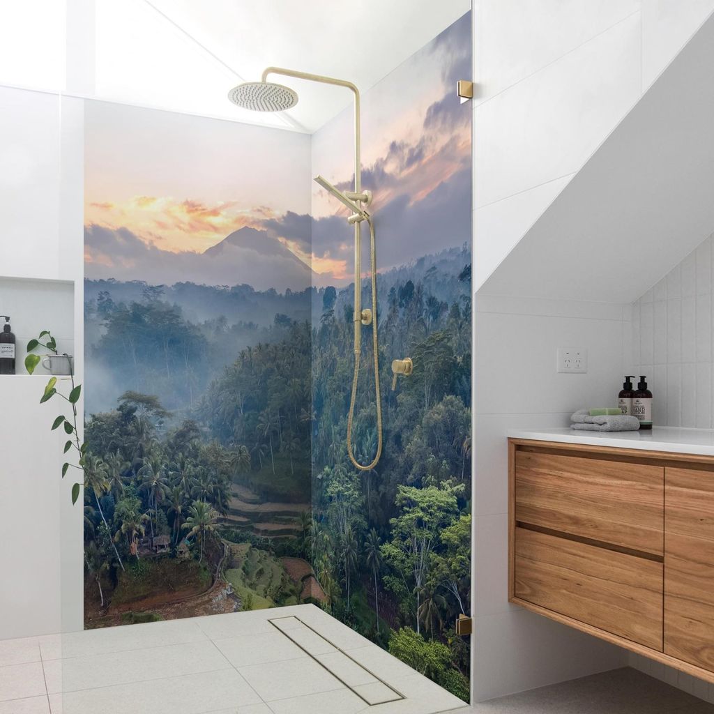 Duschrückwand Natur selbstklebend - 0.61 mm Wandpaneel wasserfest Design grün Motiv Badrückwand fugenlos Premium matt 100x210 cm