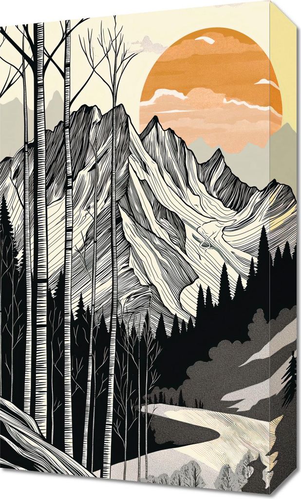 Bild 30x50cm Holzschnitt Berg